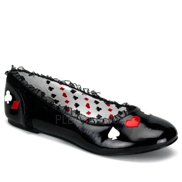 Funtasma Black Patent Leather Flats With Card Suit Motif & Ruffled Trim Size 5.5 - Picture 1 of 8